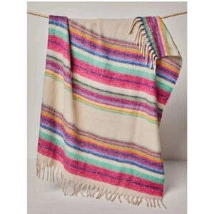 NEW Free People Skye Stripe Fringe Throw Blanket / Ivory